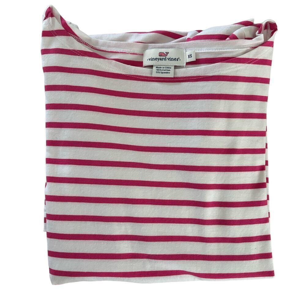 Vineyard Vines Womens Size XS Pink White Stripe 3/4 Sleeves Comfort Cotton Dress